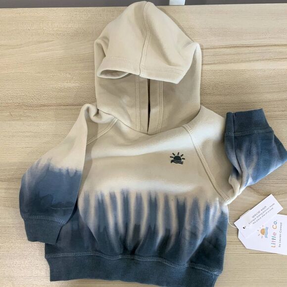 NWT!! Adorable!! Sz NB Cream/Blue Tie Dyed Light Weight Hoodie Organic Cotton - Picture 7 of 7